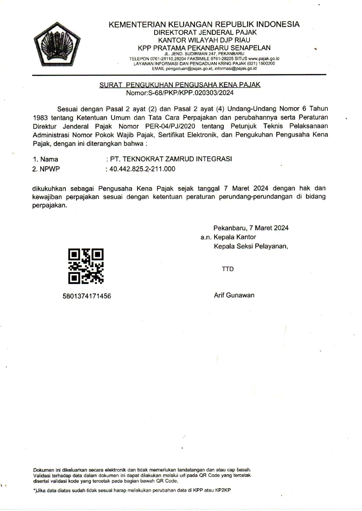Surat Pengukuhan PKP